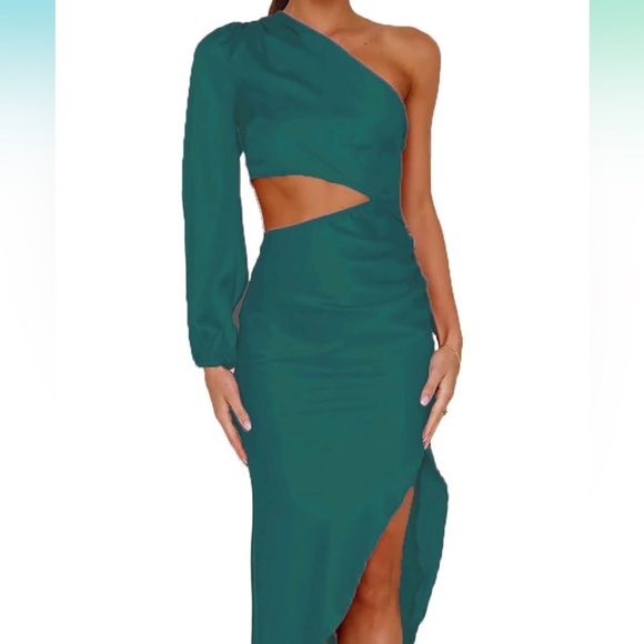 BRAND NEW-BLUEMING Women's Satin Midi Dress One Shoulder - Picture 6 of 6